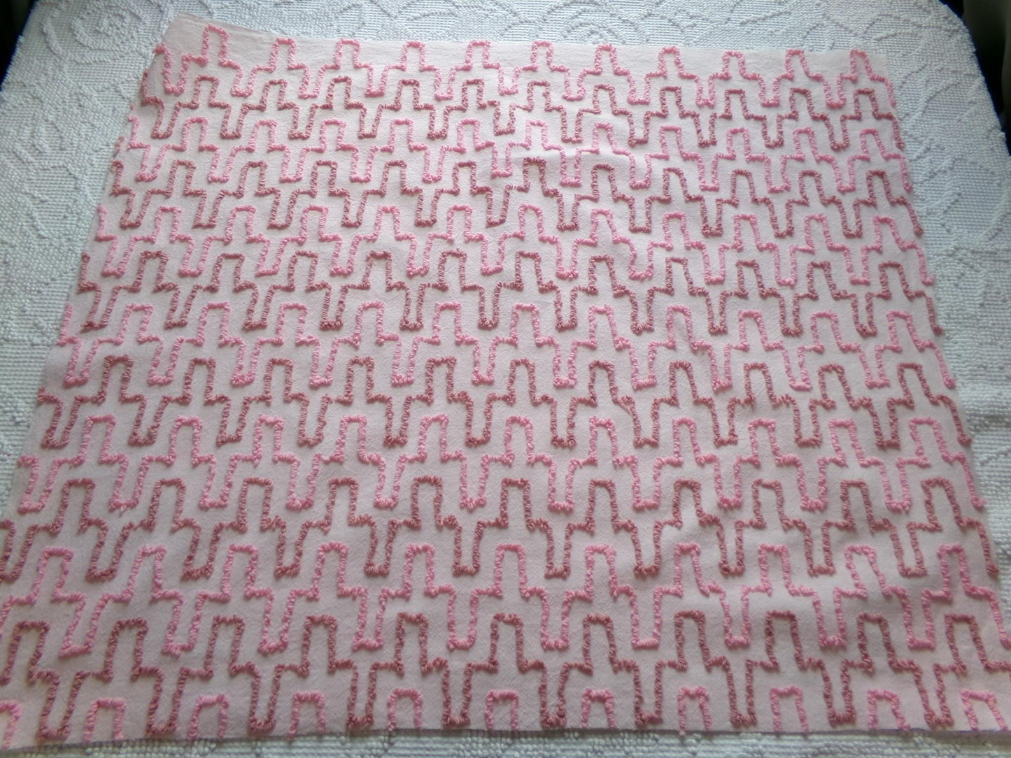 pink skyscrapers vintage chenille fabric: textured 20" x 24" cut piece of sewing material