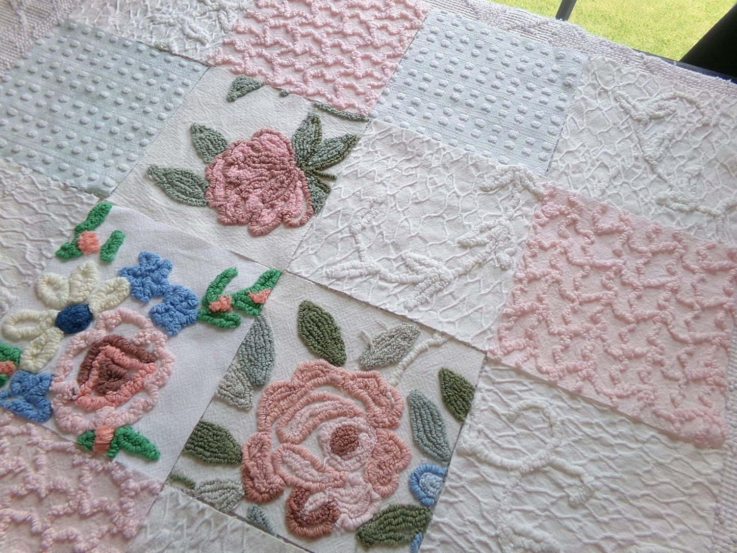 garden beauties vintage 6" chenille squares, set of 16 quilt blocks rotary cut from lovely vintage chenille & matelasse bedspread fabrics