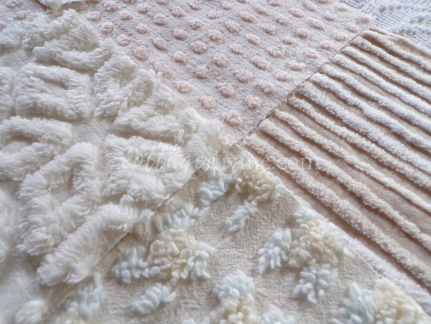 Dreamy Creamy 6" Chenille Quilt Squares, Rotary Cut from Vintage Chenille Bedspread Fabric, 16 Blocks, 6" x 6" inch, Neutral Creams