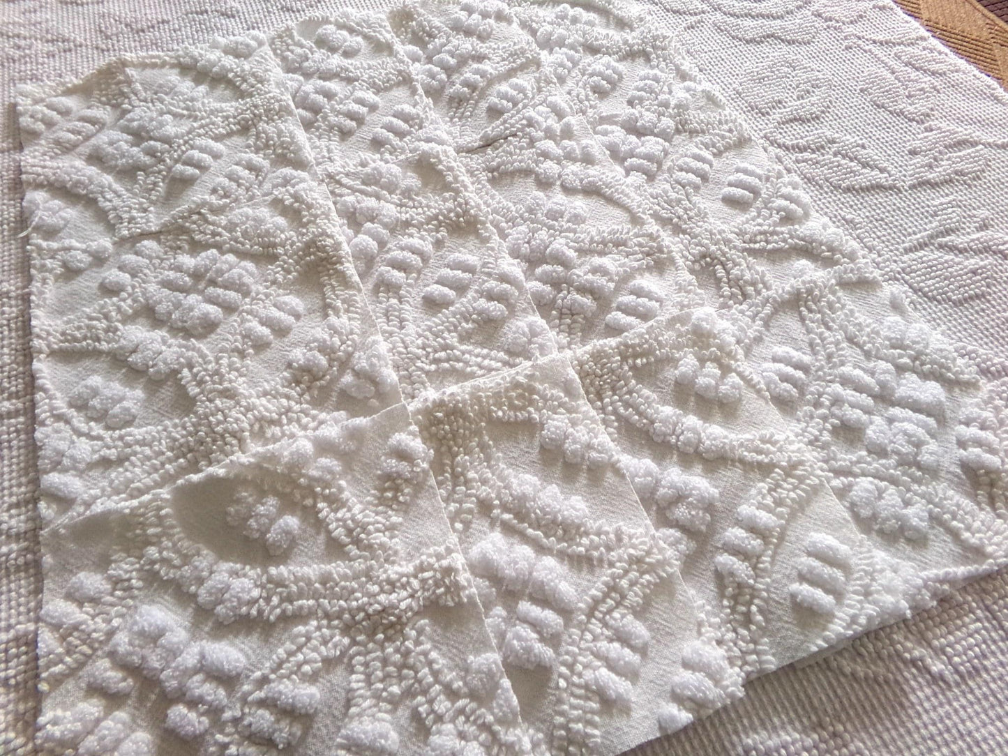 Heirloom Quality Quilt Square Set, Antique Cream, from Vintage Chenille Bedspread Fabric, 12 Blocks, 6" x 6" inch