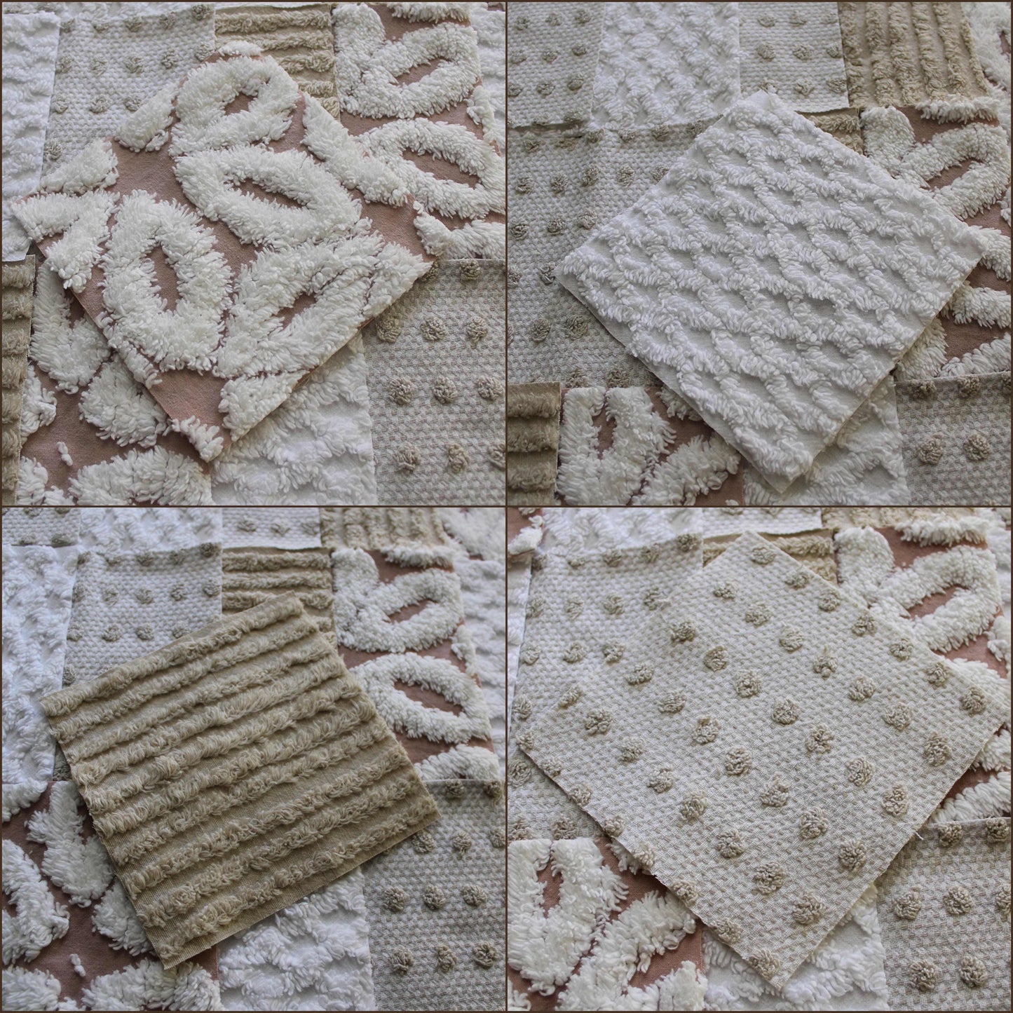 Chenille Fabric Squares, Neutral Sand, Tan & White Craft Square Set from Vintage Bedspread Fabric, 16 Blocks, 6" x 6" inch