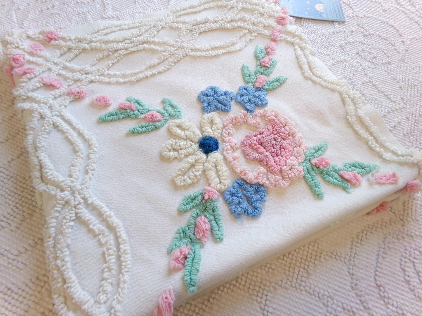 Vintage Chenille Fabric: Needletuft Wildflowers Sewing Material 24" x 23"