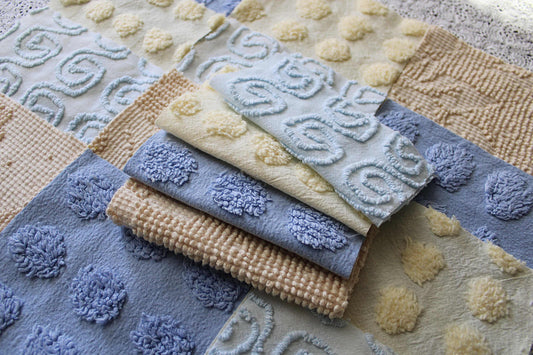 Ocean Sands Vintage Chenille Fabric Squares, Blue & Golden Sand Craft Square Set, 16 Blocks, 6" x 6" inch, Modern Chic