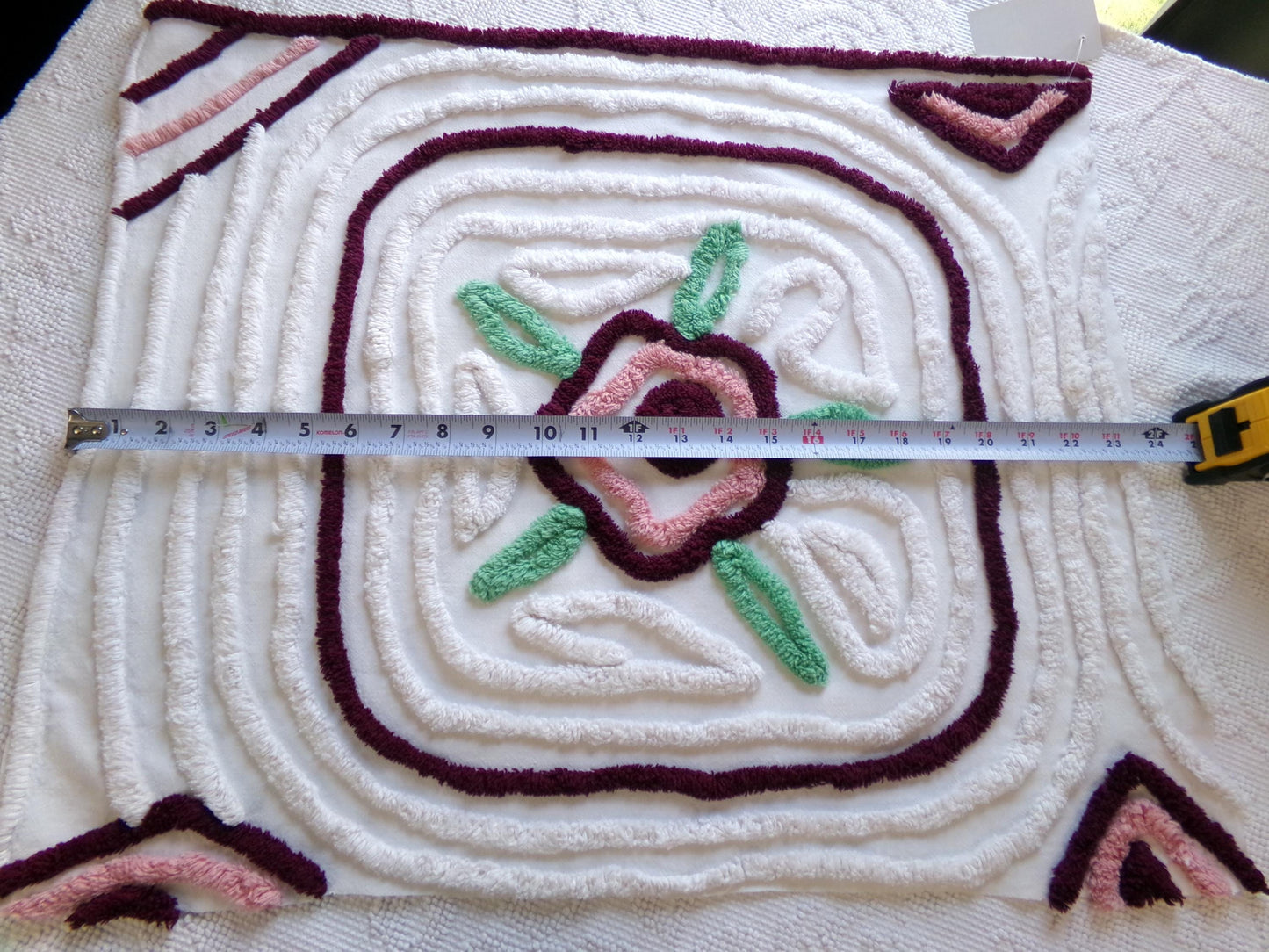 Rose Mauve Vintage Chenille Fabric, 19" x 23" Piece of Radiating Swirl White Cotton Sewing Material Upcycle into Pillows, Quilts
