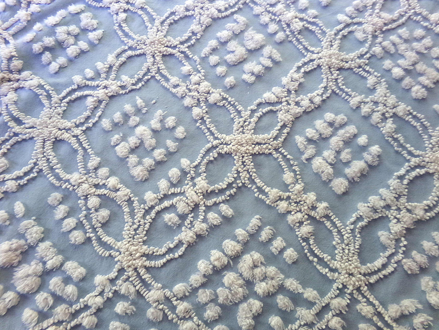 Beach Chic Blue & White Vintage Chenille Quilt Fabric, 23" x 26" Piece, 100% Cotton Classic Design