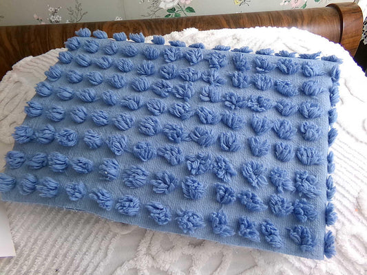 Fluffy Blue Pops Vintage Chenille Bedspread Fabric, Puffy Popcorns on Lake Blue, 18" x 24" inch Piece of Sewing Material for Quilts, Crafts