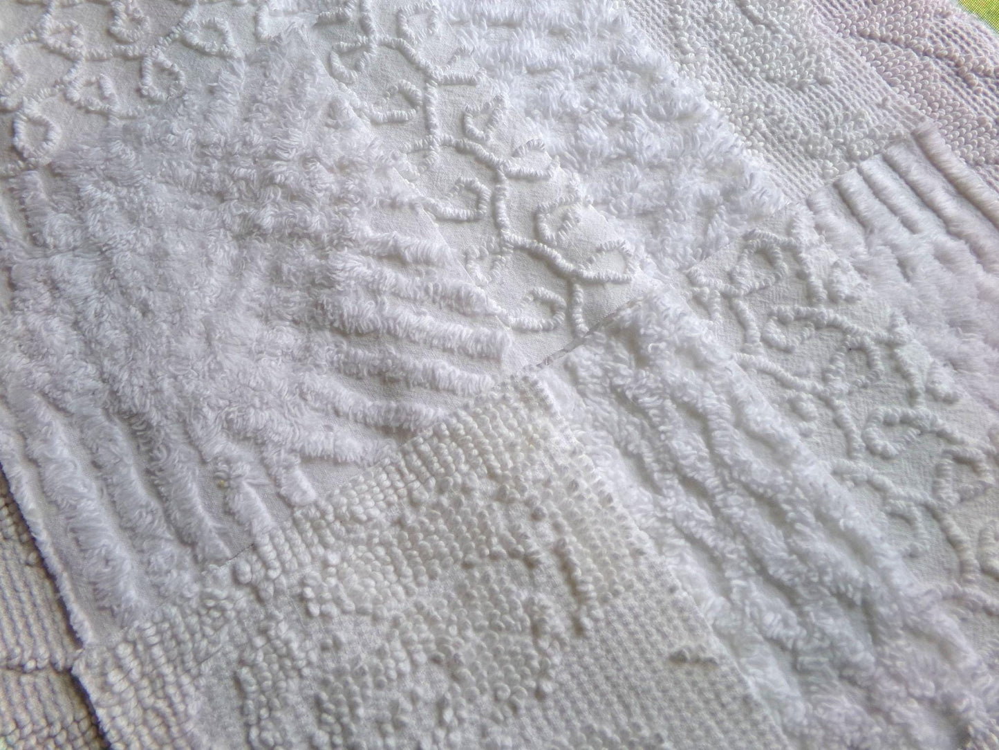 white vintage 6" chenille squares, set of 12 quilt blocks in a classic selection of popular patterns for sewing & crafts