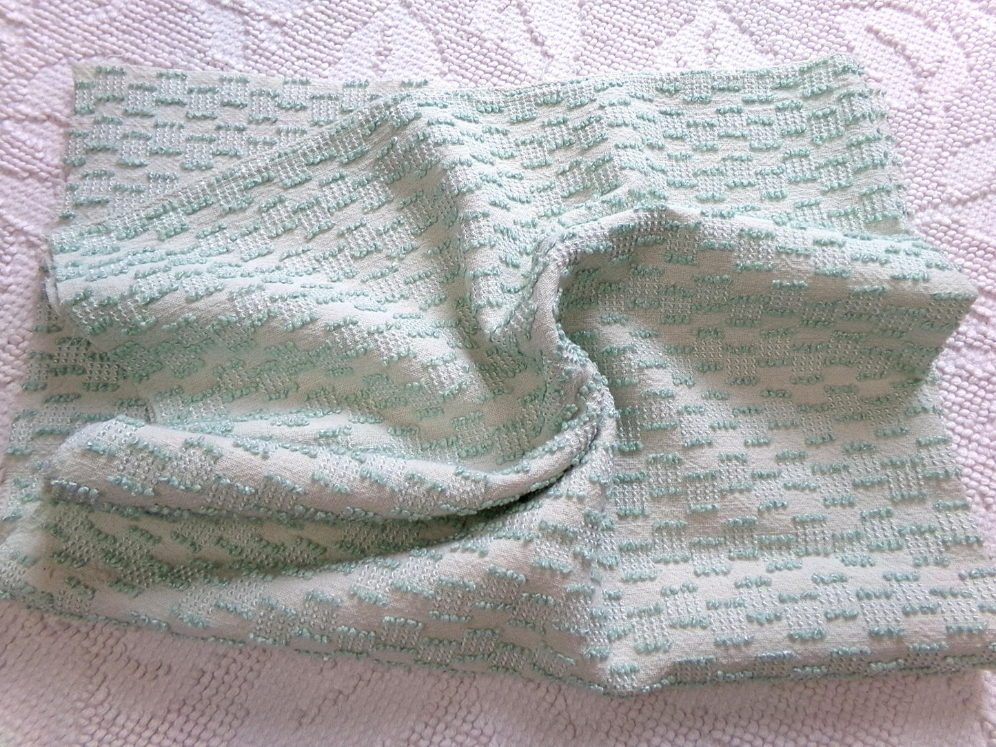 sage green vintage chenille fabric, mini ladder textured design, 18" x 24" inch piece of quilt material for sewing & crafts