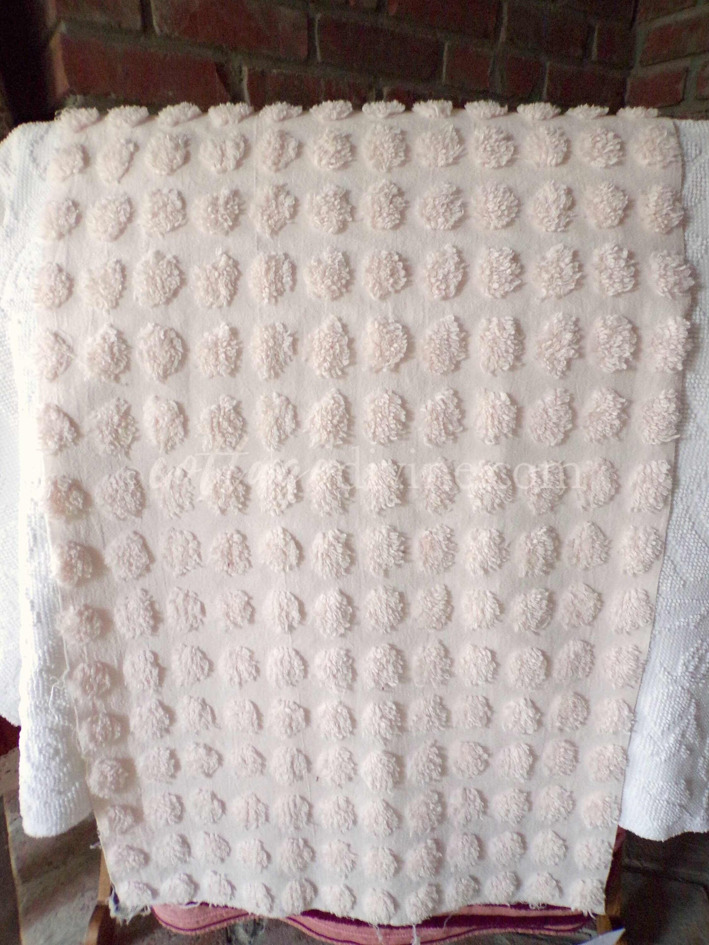 Fluffy Jumbo Coin Pops Vintage Chenille Quilt Fabric, Radiant Blush, 18" x 34" Piece, Lovely in Handmade Quilts