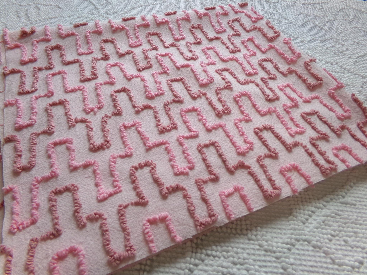 pink skyscrapers vintage chenille fabric: textured 20" x 24" cut piece of sewing material