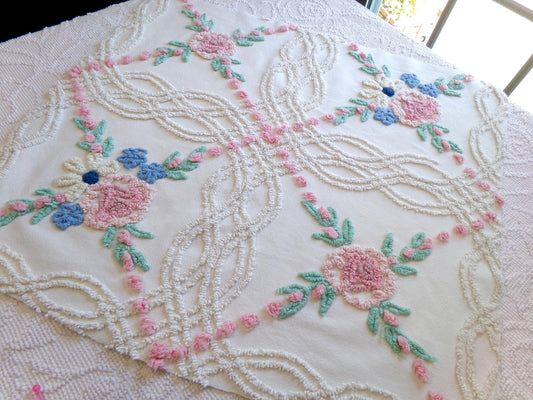 Vintage Chenille Fabric: Cottage Style Wildflowers Sewing Material 24" x 21"
