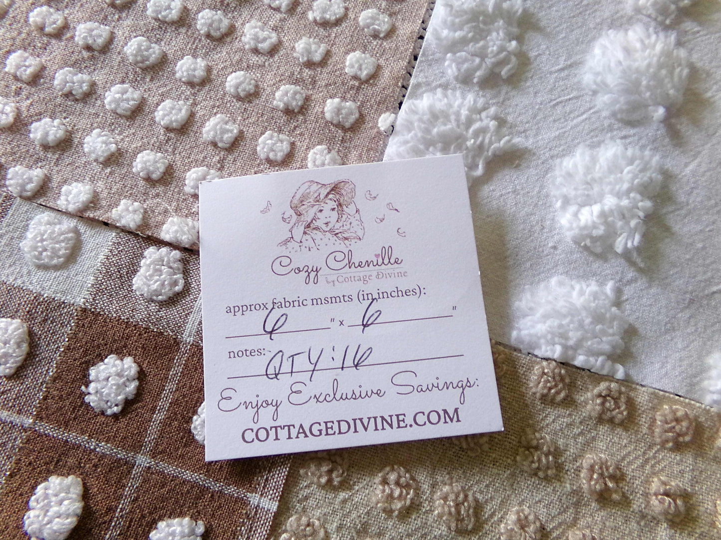 teddy bear browns chenille fabric squares, set of 16 vintage 6" quilt blocks for sewing, quilting, crafts in mocha, chocolate & white pops
