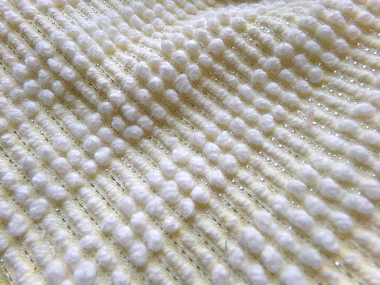 sunny yellow vintage chenille fabric w/ white pearls & silver shimmer lurex, nubby texture in a springtime color, 18" x 24" cut piece