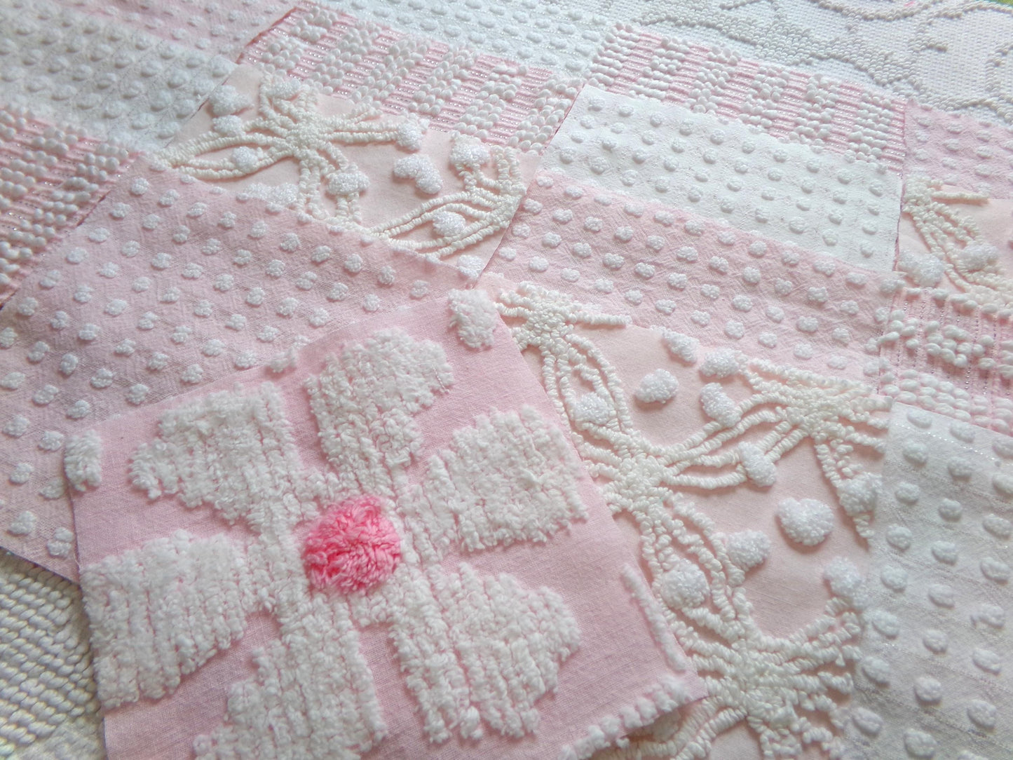 peaceful pinks 6" chenille fabric squares, set of 17 cottage chic quilt blocks for quilting, sewing & crafts