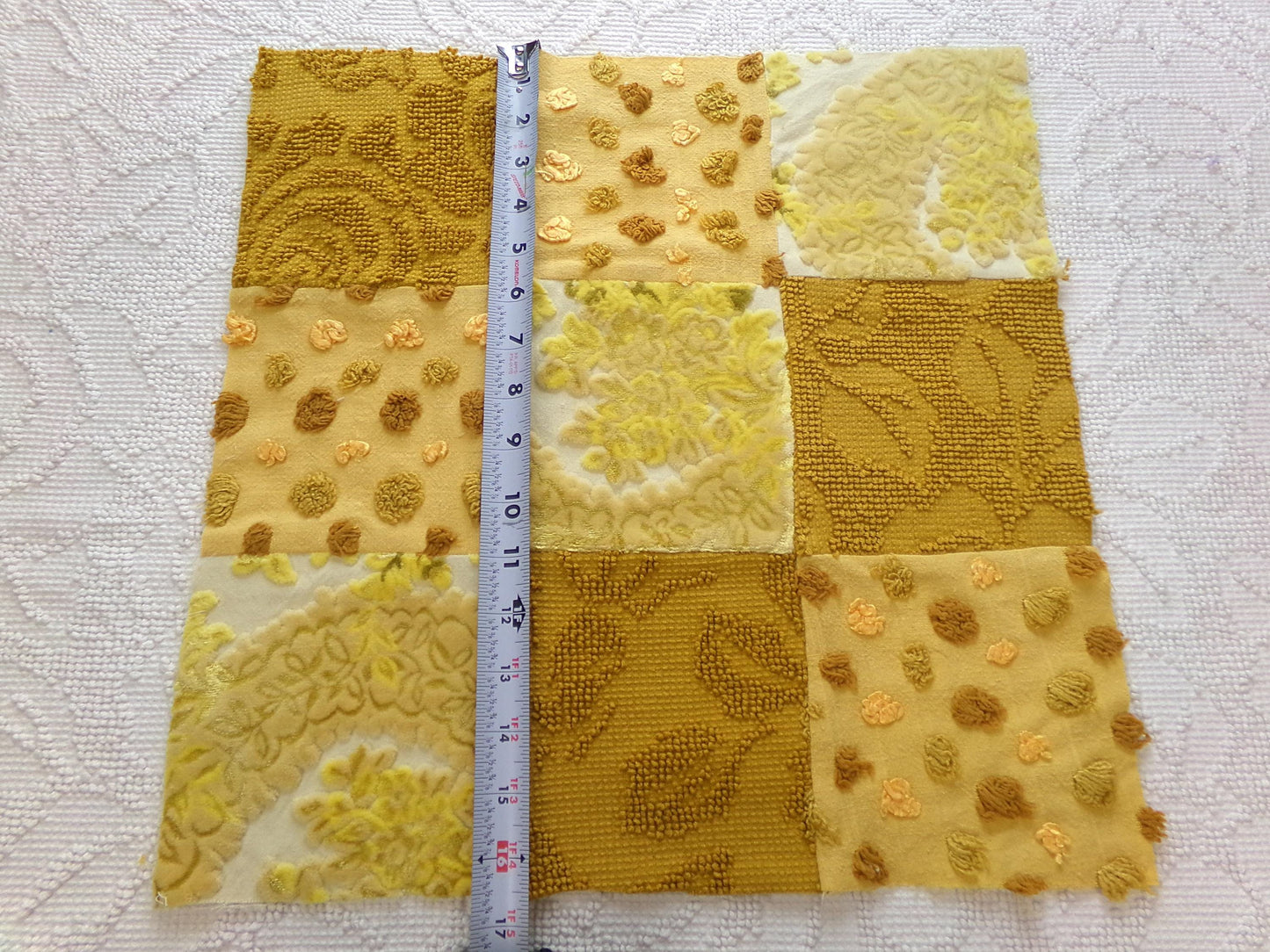 Boho Style Patchwork Vintage Velvet & Chenille Fabric Craft Panel - 16" square perfect for Pillows, Quilting, Wall Hangings