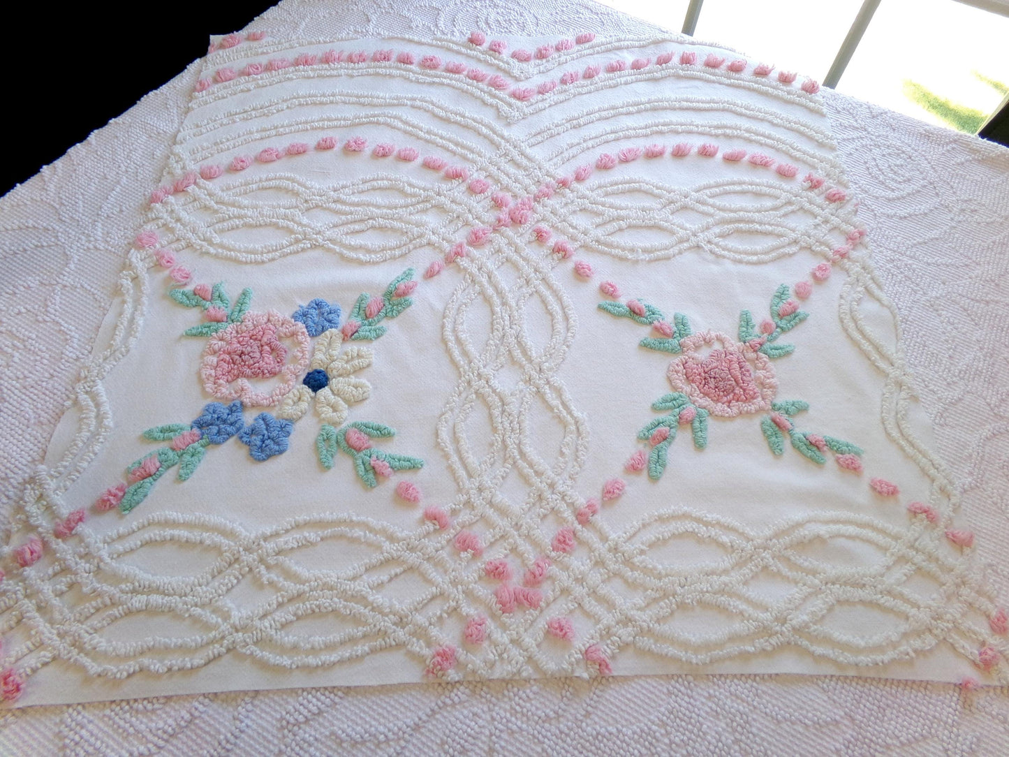 Vintage Chenille Fabric: Needletuft Wildflowers Sewing Material 24" x 23"