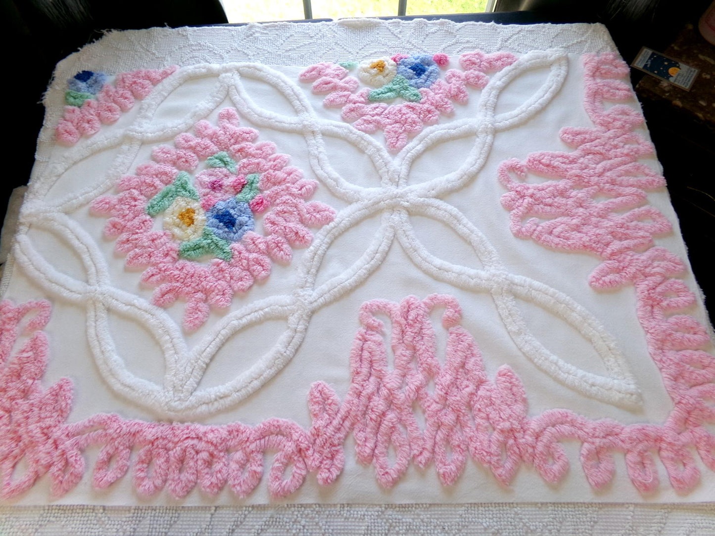 in love vintage chenille fabric, luxury tufted frosted wedding cake floral design, 32" x 22" inch piece of gorgeous cotton sewing material