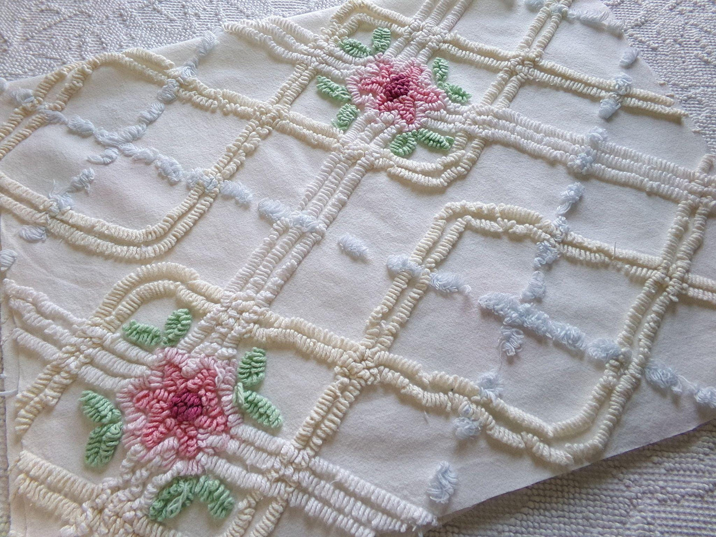 neutral pink rose vintage chenille fabric, beautiful 20" x 30" inch piece of cotton sewing material for quilting & crafts