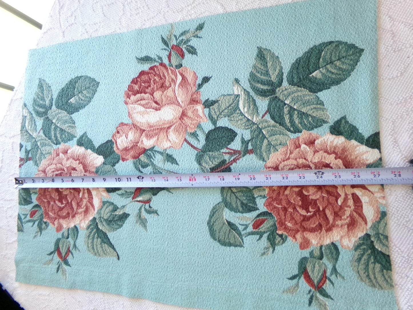 stunning vintage barkcloth fabric in life like rose bloom print, 18" x 26" inch piece from a deconstructed curtain panel