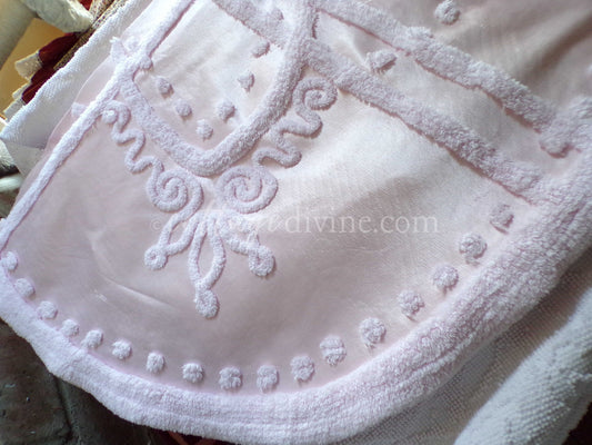 Pink Satin & Chenille Vintage Fabric, 27" x 21" Rounded Corner Piece, Old Hollywood Glam Luxury