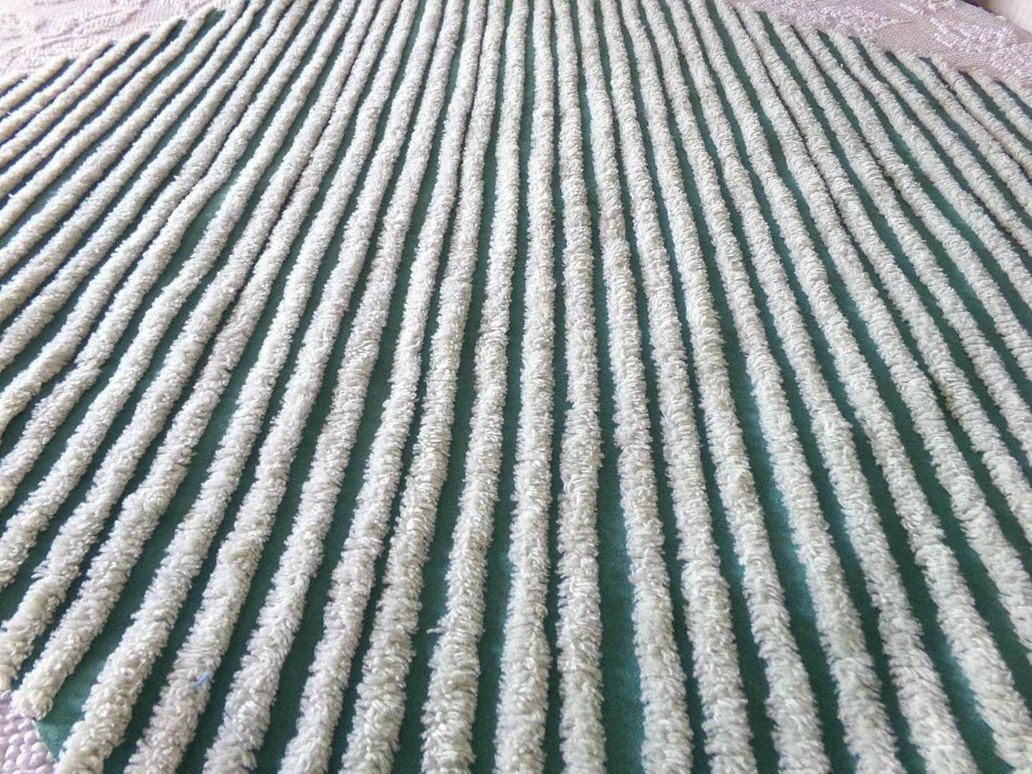 eyecatching plush stripes vintage chenille fabric, tonal green diagonal striped lines, 22" x 25" inch piece of sewing material
