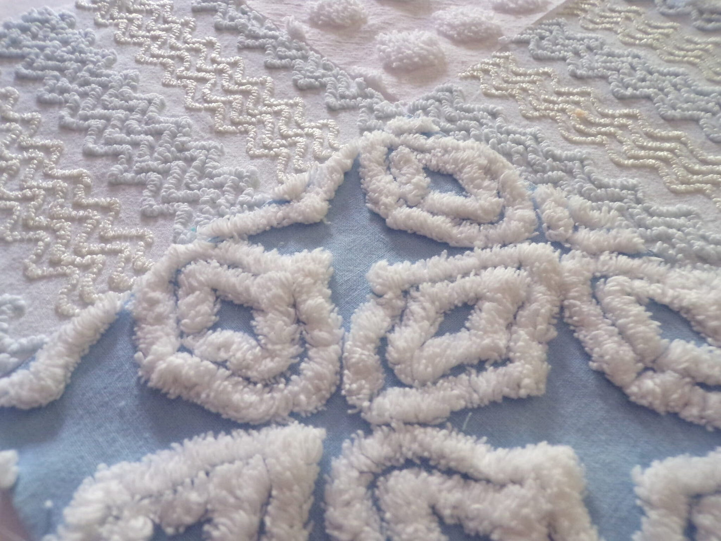 coastal winds vintage chenille fabric squares, set of 16 blue & white cotton 6" quilt blocks, nice texture for sewing, crafts, quilting