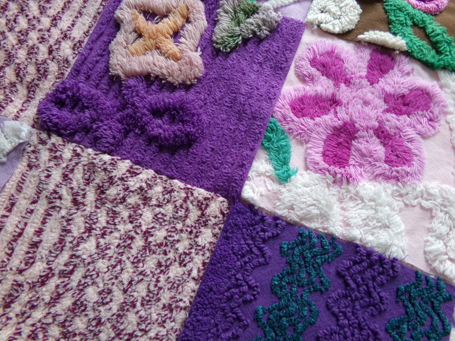 mystic moon vintage 6" chenille squares, set of 16 quilt blocks rotary cut from vintage chenille bedspread fabrics for quilt inlays, pillows