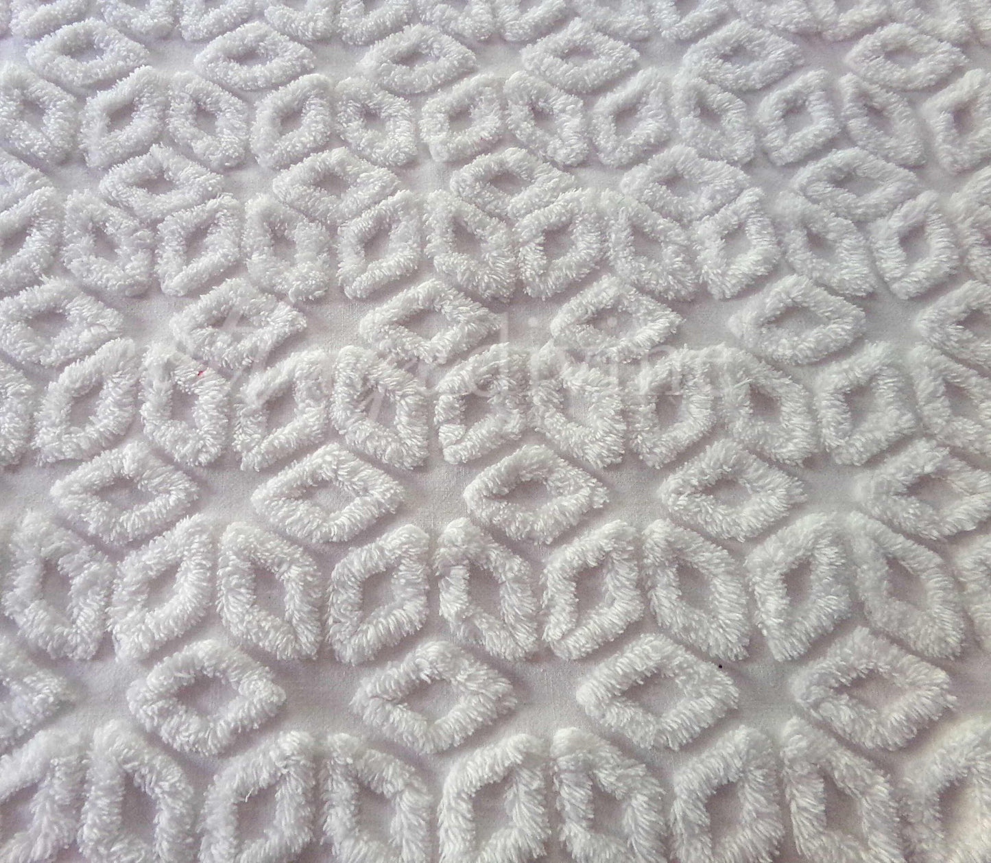 Snowflake Wedge White Vintage Chenille Fabric, 27" x 24" Piece, Snowy Geometric Wedge Daisy Design