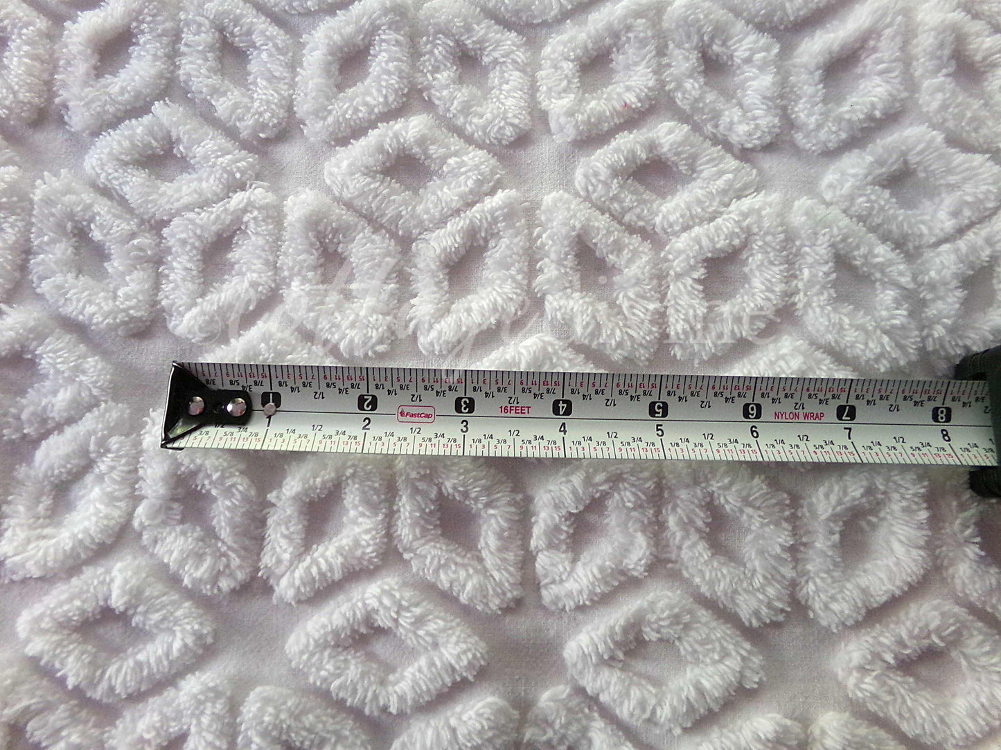 Snowflake Wedge White Vintage Chenille Fabric, 27" x 24" Piece, Snowy Geometric Wedge Daisy Design