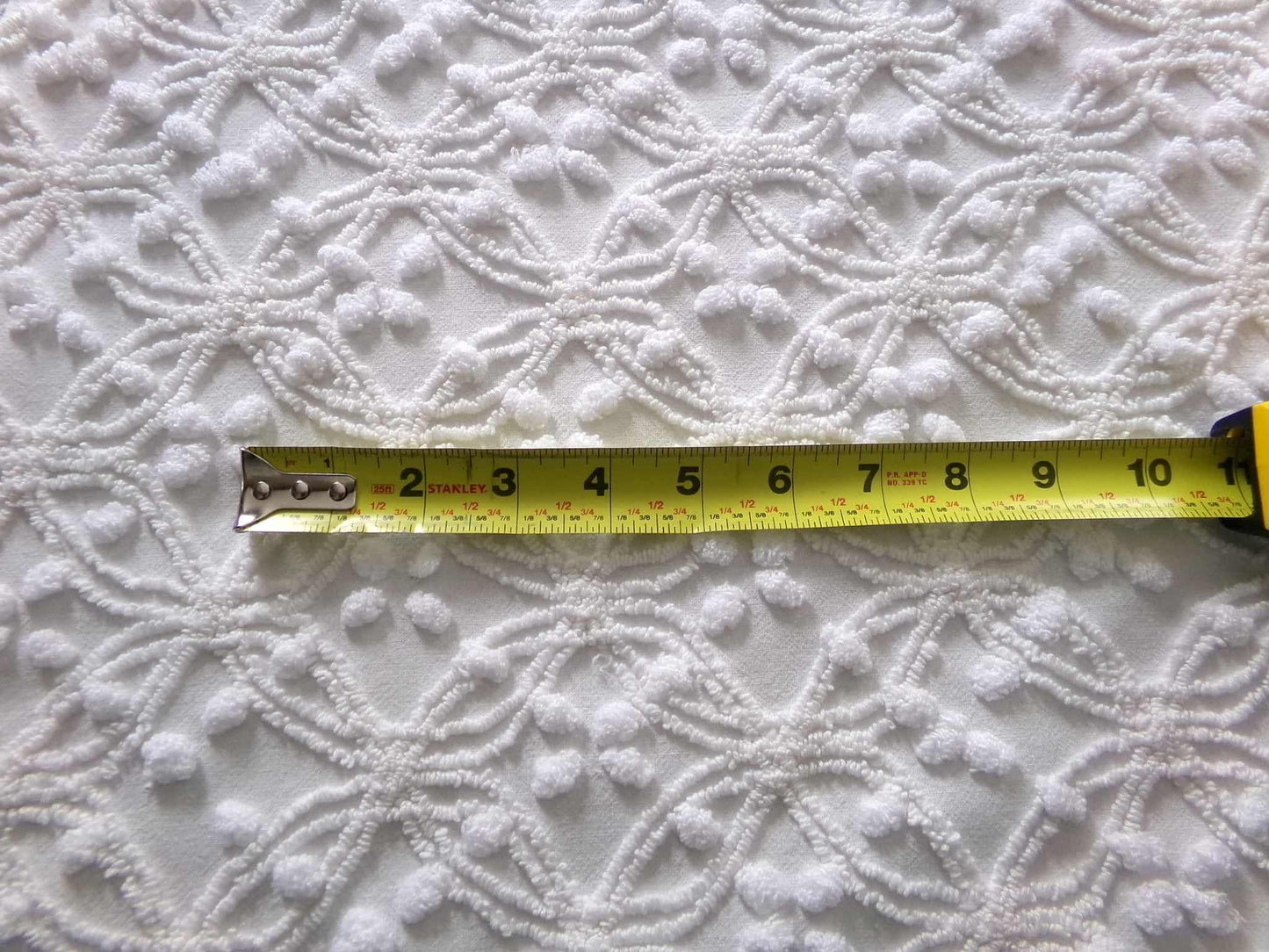 Simple White Vintage Chenille Fabric, Classic Wedding Rings & Dots, 14" x 21" inch piece of sewing material for quilts, pillows, crafts