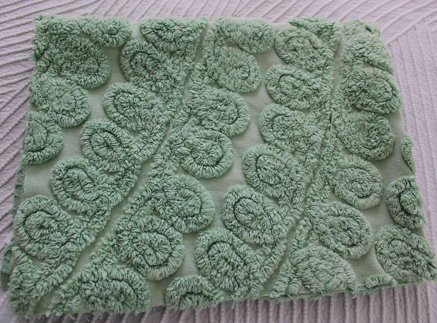 Fluffy Mint Ice Cream Swirl Vintage Chenille Fabric, Plush 20" x 26" inch piece in looping curlicues pattern