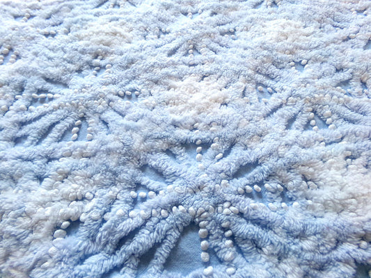 icicle pearl snowflake chenille fabric, vintage blue & white sewing material for quilting, fiber arts, pillows, 22" x 24" cotton piece