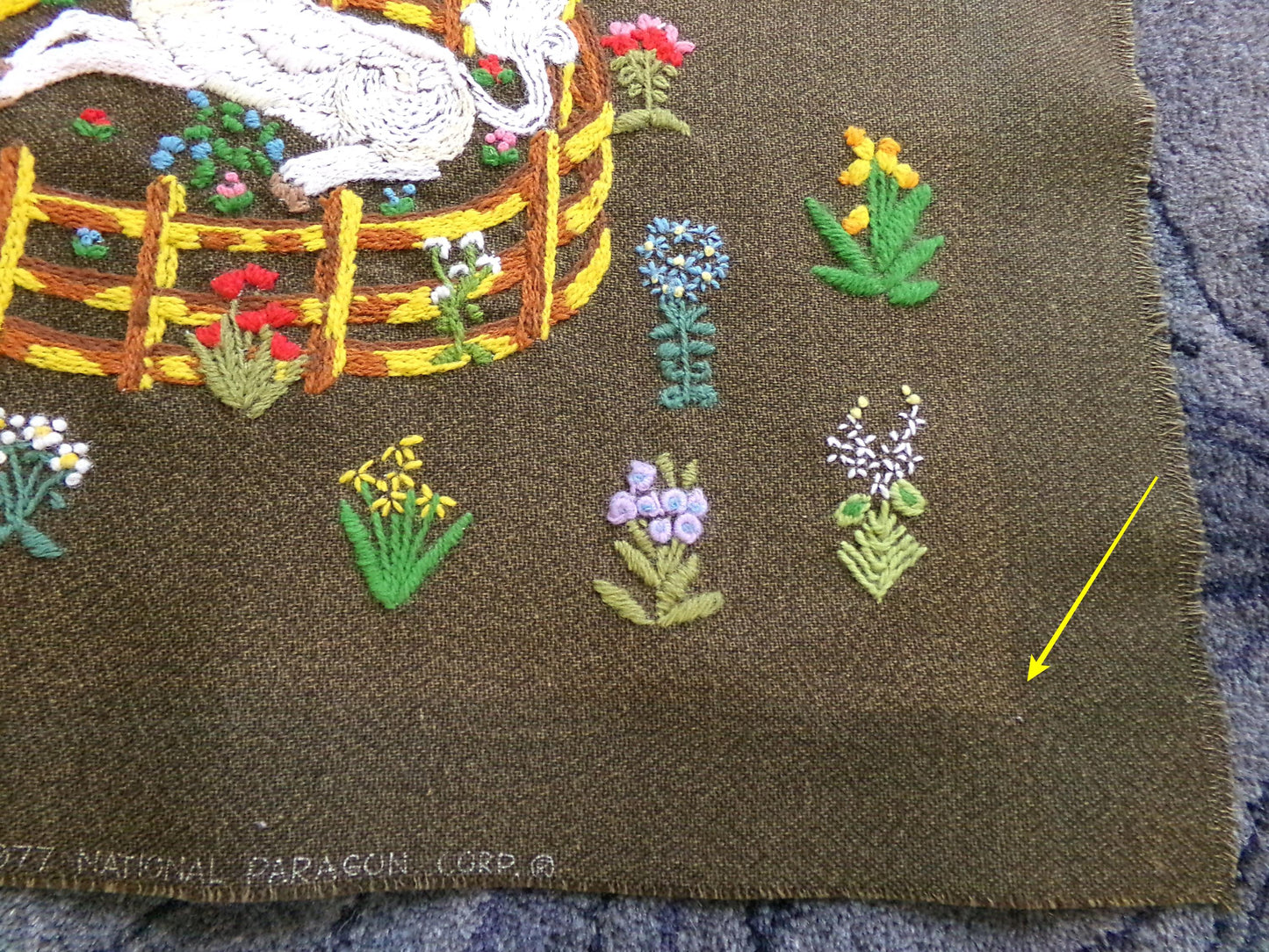 Unicorn in Captivity Completed Crewel Embroidery, Paragon 0846 Stitchery, Medieval Old World Tapestry Style Adaptation