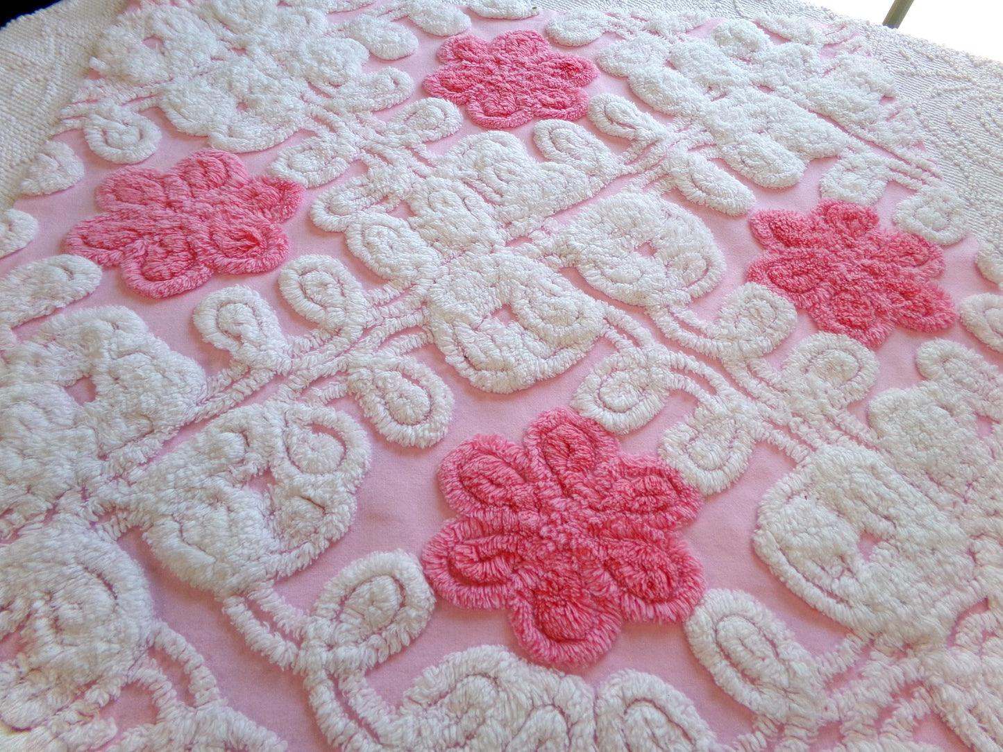 Vintage Chenille Fabric: Strawberries & Cream Pink Sewing Material 21" x 23"