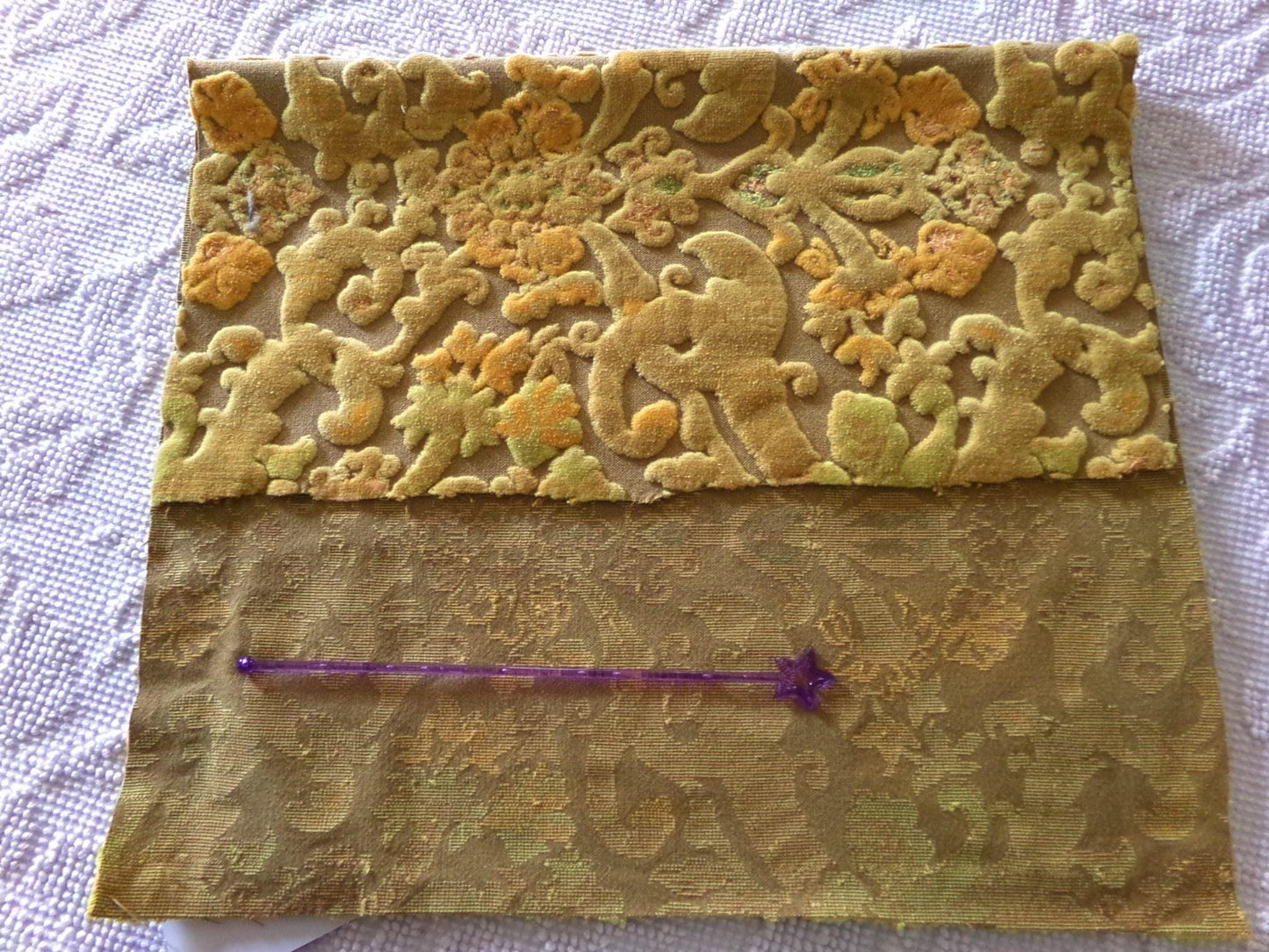 boho distressed cut velvet fabric, vintage Bates tapestry style chenille material, 20" x 14" piece, popular in handmade bags
