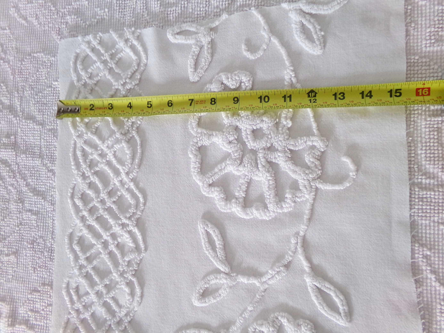 sophisticated white floral vintage chenille fabric, cotton sewing material, 15" x 27" inch piece for crafts & quilting