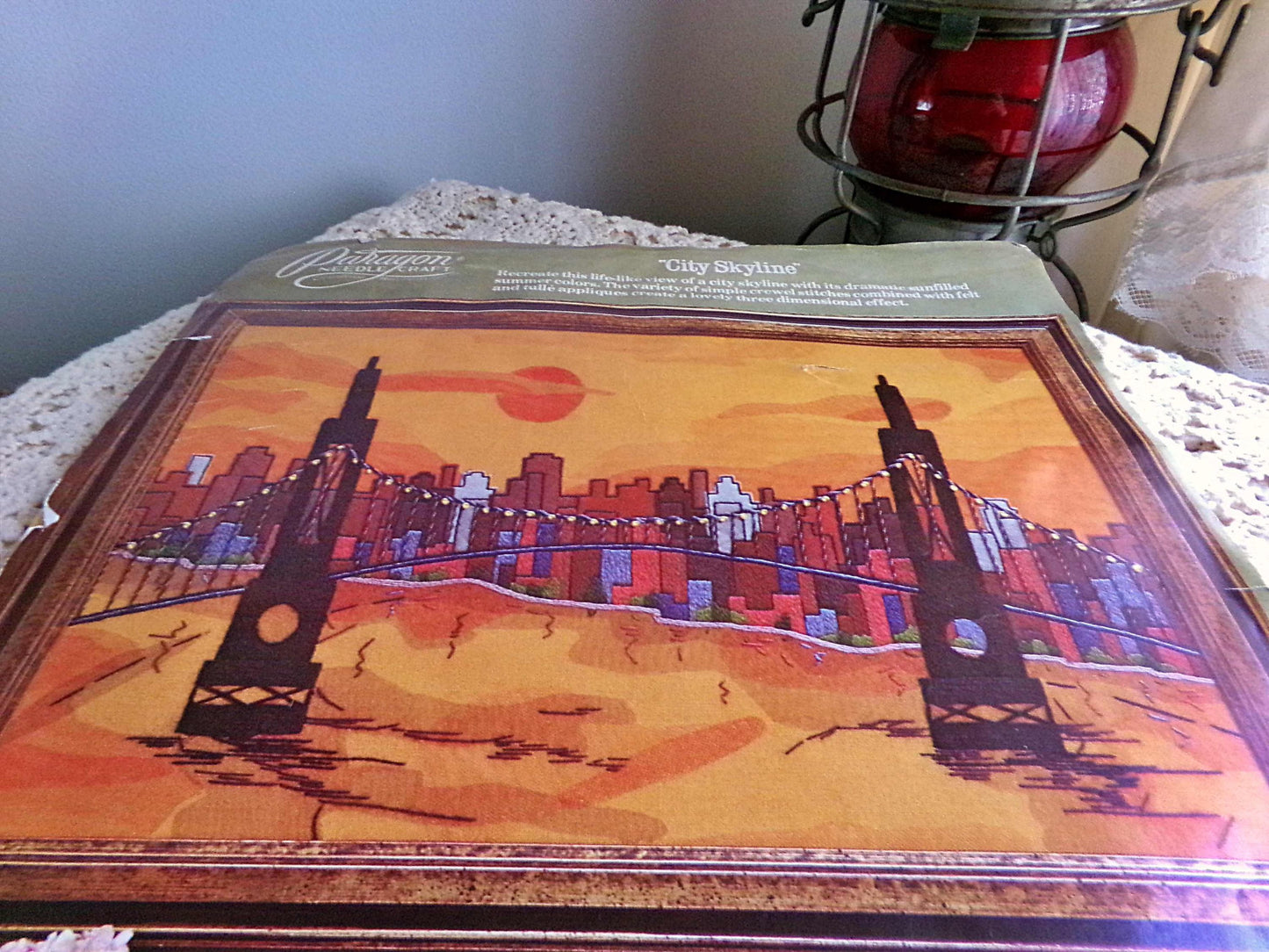 CITY SKYLINE Vintage Paragon Crewel Embroidery Stitchery Kit 0634, 1970s Retro Landscape Design by Joyce Levitt