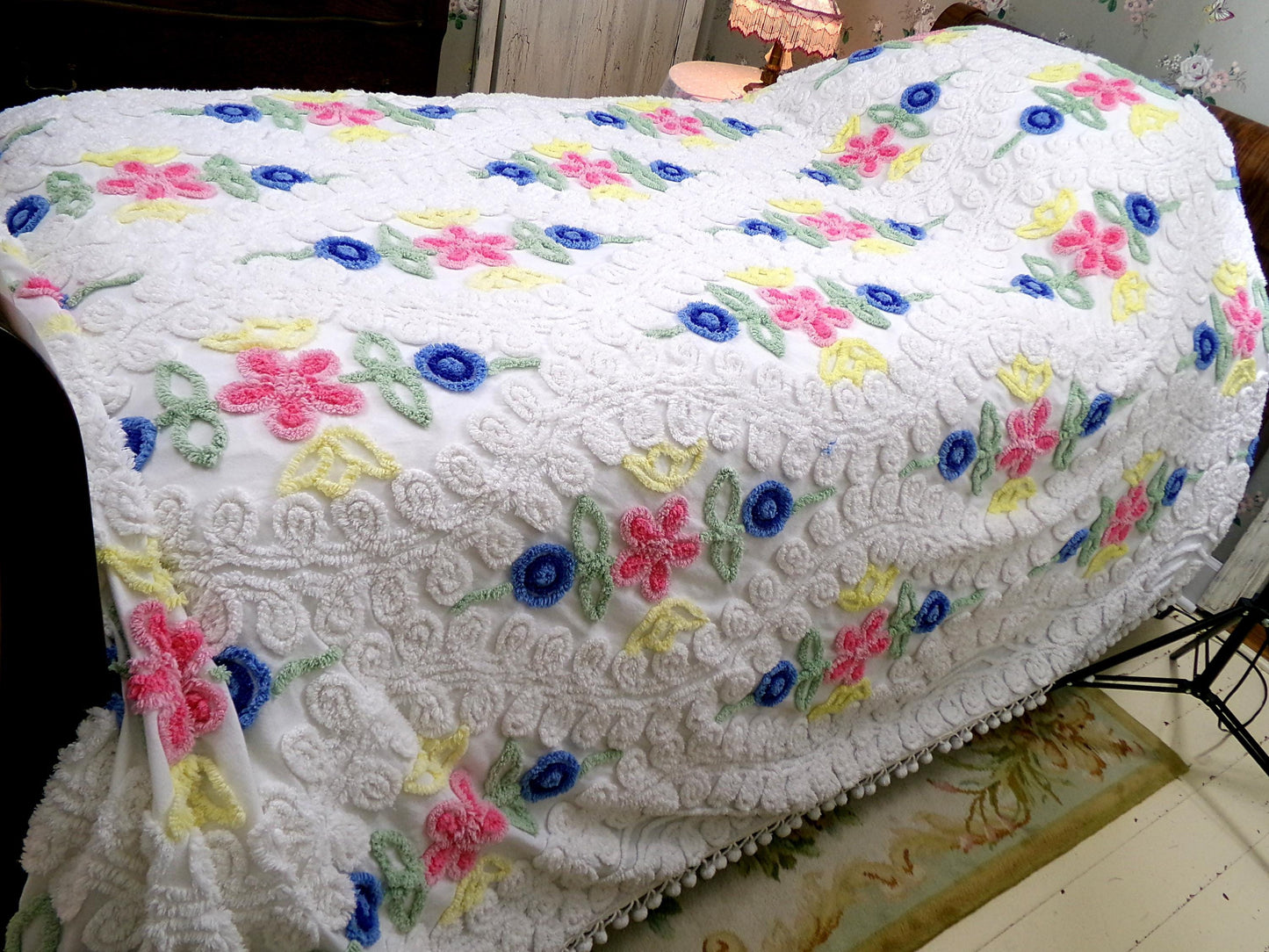 Vintage Canyon Group Chenille Bedspread: Full Size Cotton Blend Bedding, Made in USA