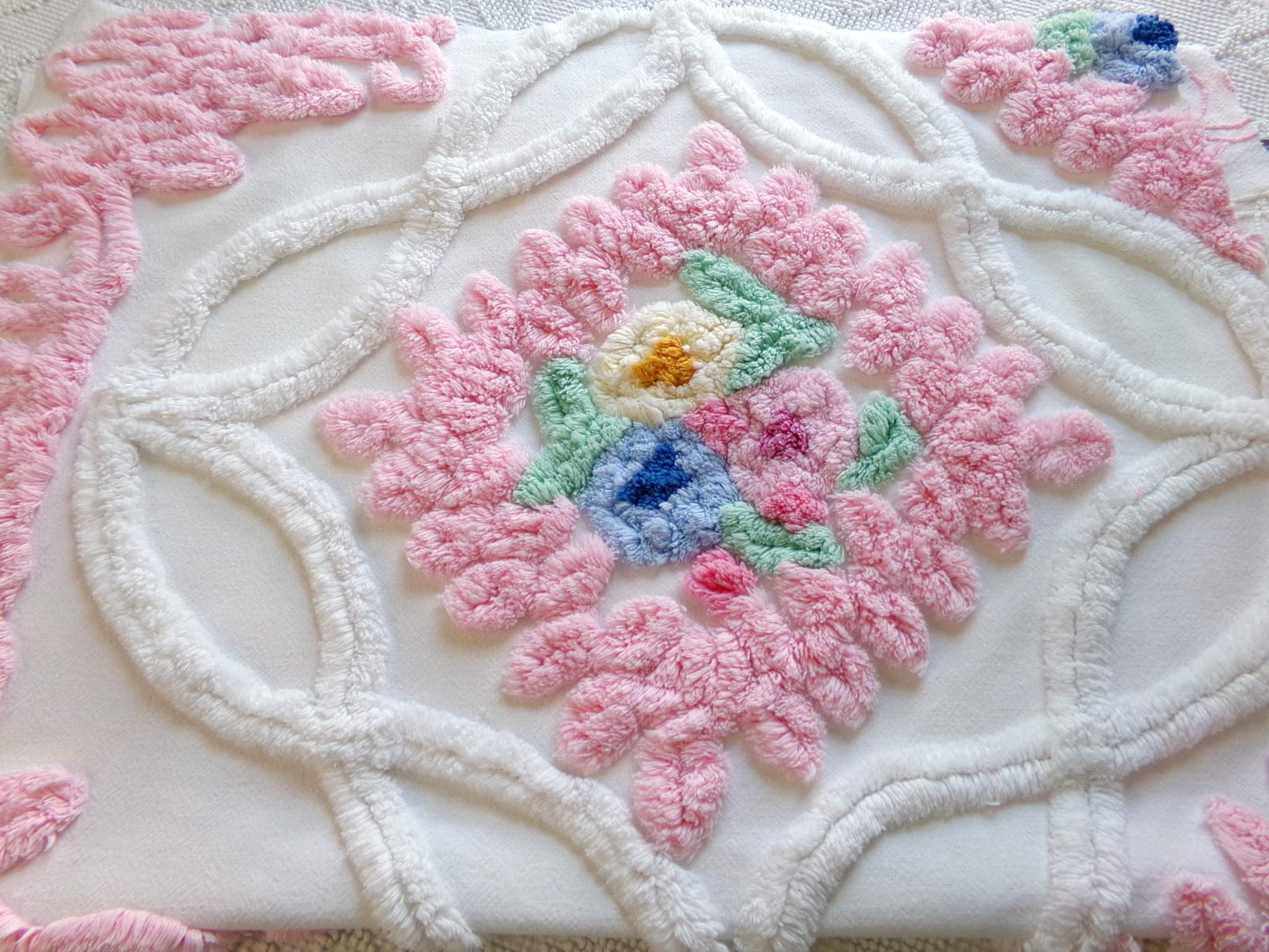 in love vintage chenille fabric, luxury tufted frosted wedding cake floral design, 32" x 22" inch piece of gorgeous cotton sewing material