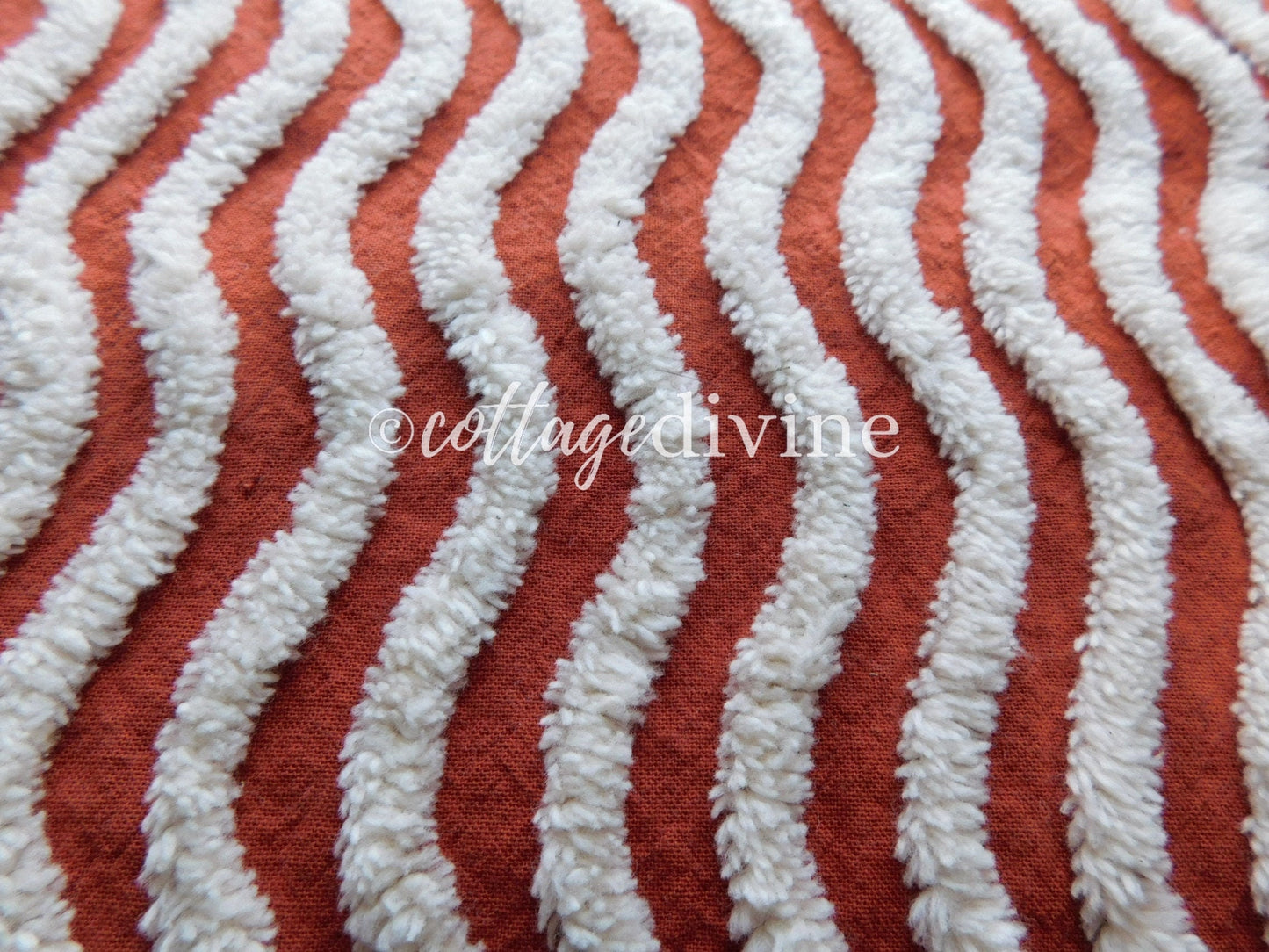 Rich Rust & White Ripple Stripes Vintage Chenille Fabric, 18" x 24" inch Piece, Great for Boho Quilts, DIY Pillows, Junk Journals