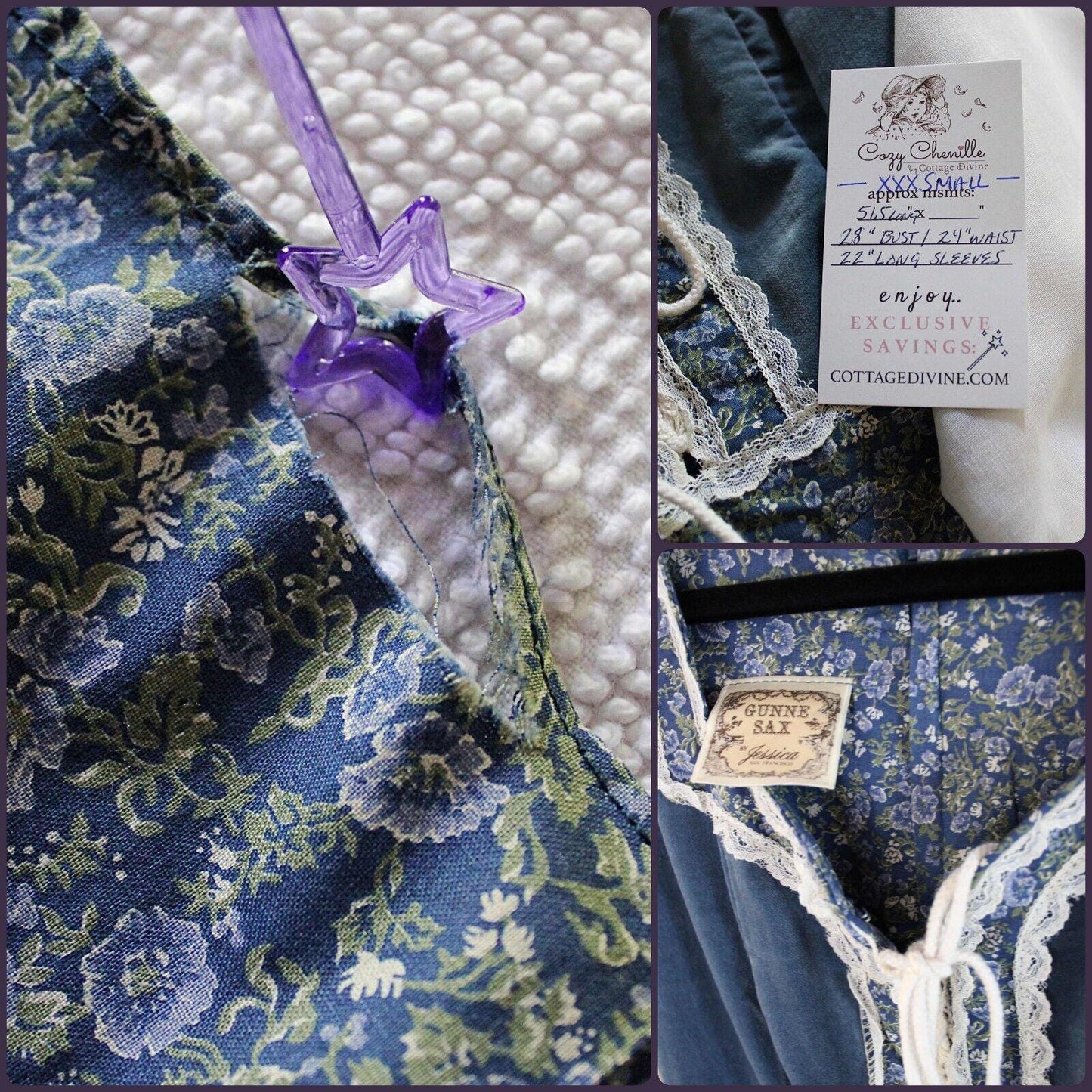Vintage Gunne Sax Prairie Dress, Morning Glory Velvet Corset, Maxi Gown, SUPER SMALL