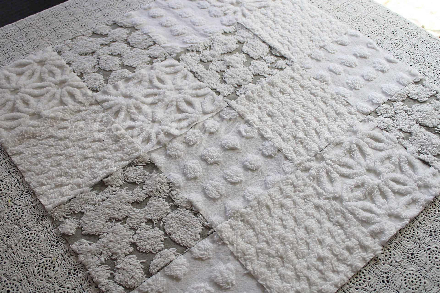 Blizzard Chenille Quilt Squares Set, Rotary Cut from Vintage Chenille Bedspread Fabric, 16 Blocks, 6" x 6" inch each