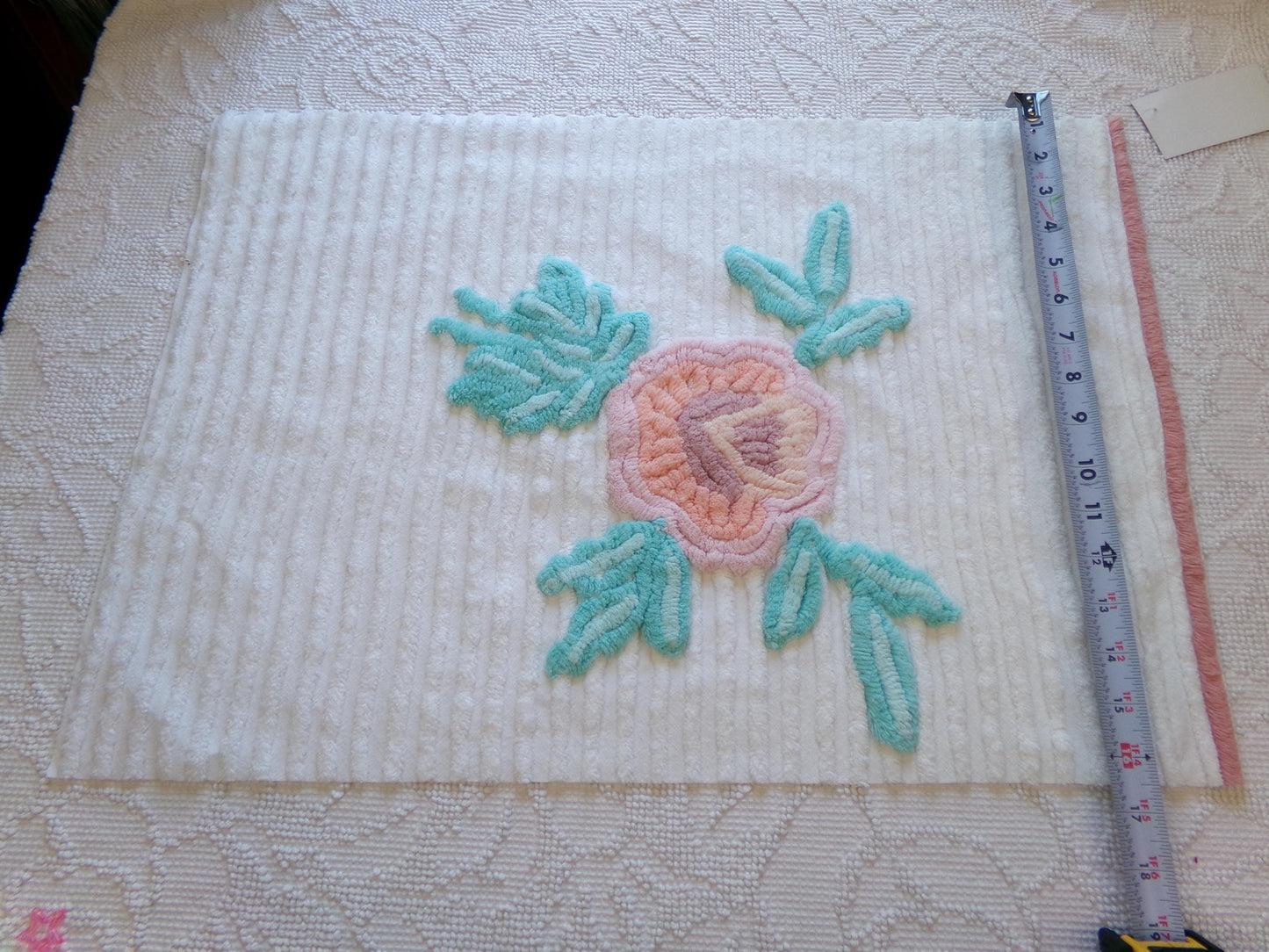 Vintage Chenille Fabric: Single Rose Cotton Sewing Material 23" x 16"
