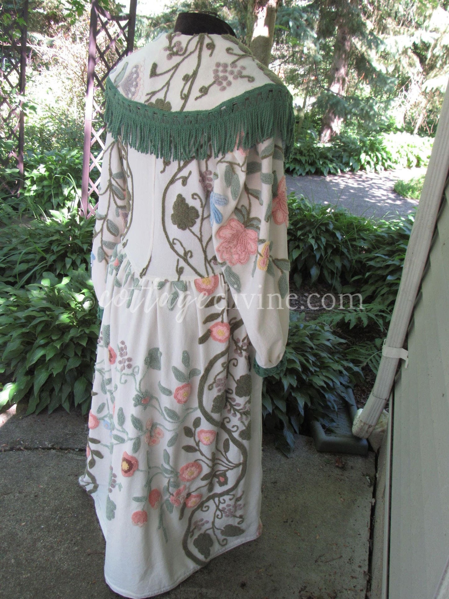 Victorian Style Distressed Chenille Robe, Designed from Shabby Vintage Chenille Bedspread Fabrics, M/L