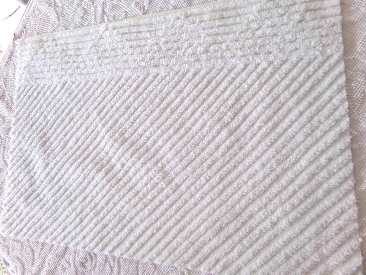 Diagonal Stripes Vintage Chenille White Fabric Piece, 17" x 25" inches, Geometric Striped Design