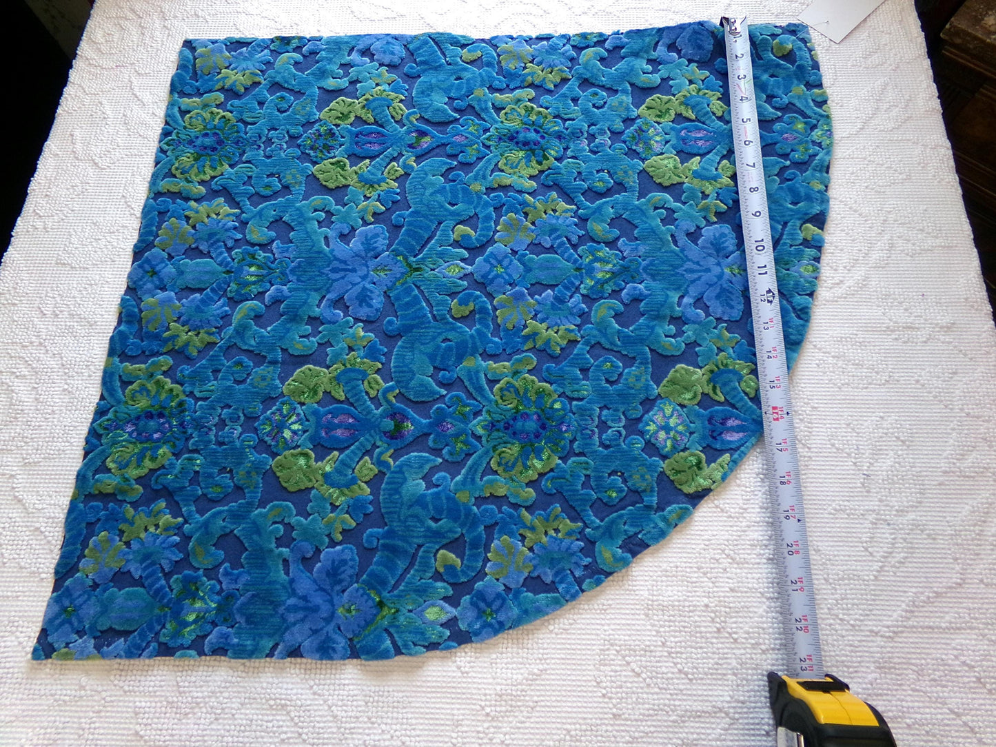 cosmic blue vintage cut velvet fabric, celestial Bates tapestry chenille, 20" x 19" inch ROUNDED piece, sewing material for boho bags