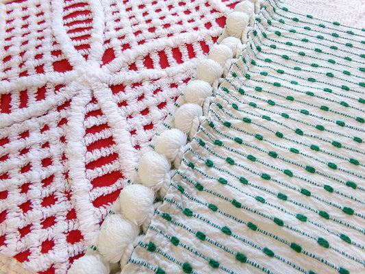 Christmas Chenille Quilt Fabric Bundle in Red, White & Green, 2 Pieces 12" x 18" each | Festive Stash Builder for Sewing, Crafts
