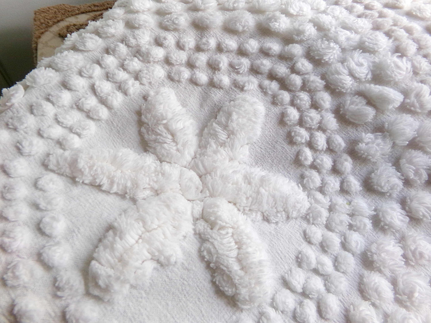 sweet stars 3D vintage chenille fabric, 100% cotton antique white sewing material for pillows, handmade chenille quilts, 28" x 18" cut piece
