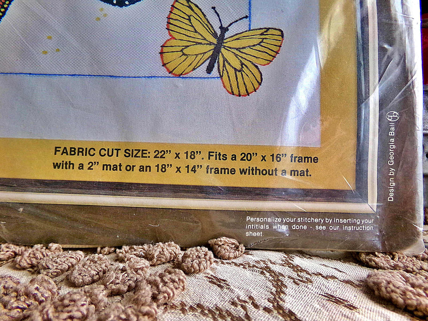 BUTTERFLIES Crewel Stitchery Kit, Vintage Paragon Needlecraft Embroidery, Natural Earthy Hippie Design, Georgia Ball, # 0947