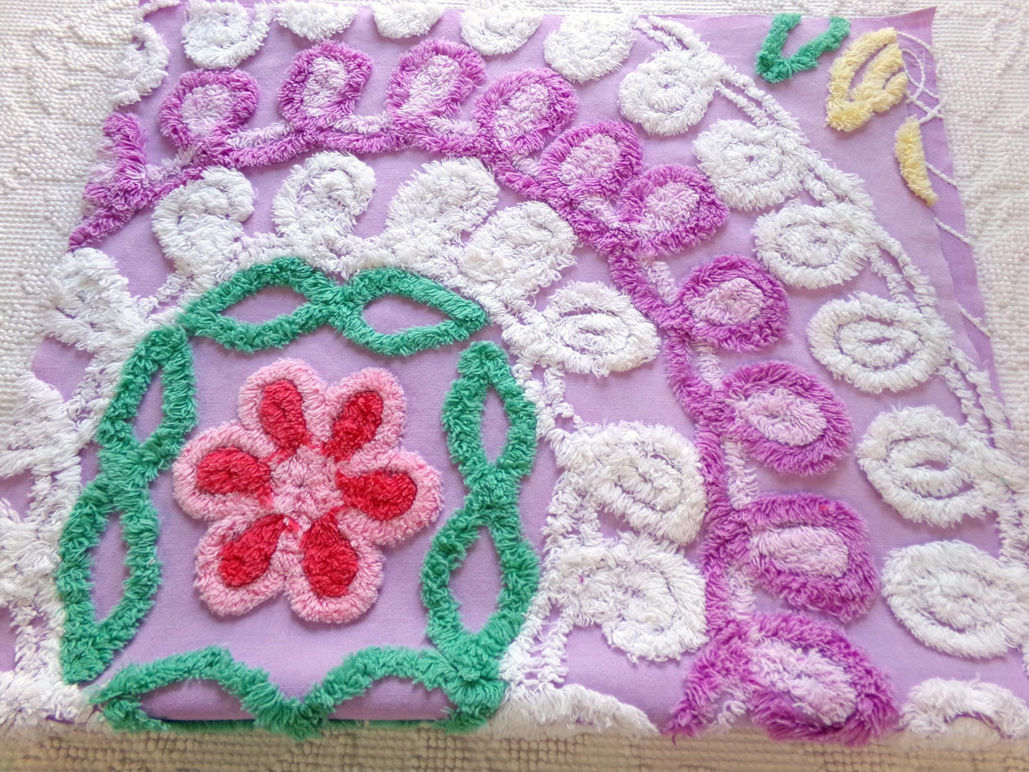 Mystic Moonset Vintage Chenille Fabric, 16" x 28" Piece of Lavender Plush Swirl Cotton Sewing Material, Upcycle into Quilts & Crafts